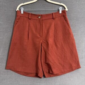 Loft Shorts 6 Rust Linen Blend 9" High Rise Pleated Casual Tailored Preppy 90s